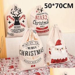 Décorations de Noël Sacs de Père Noël Cadeau Dstring Toile Grands sacs de Noël en gros Drop Livraison Maison Jardin Fête Fournitures Dh8Zx