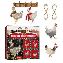 Décorations de Noël Écharpe Poulet 4pcs Pendentif Suspendu Arbre En Bois Ornement Drôle Y2209