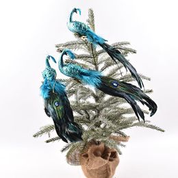 Decoraciones navideñas Arreglo de escena Vestido de espuma Adornos de regalo de pavo real Adornos de estilo de pavo real azul Colgante individual 201203