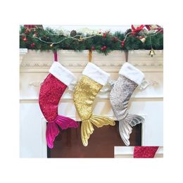 Kerstdecoraties pailletten zeemeermin staart kousen cadeau wrap kinderen candy tas boom ornament home party decor groot formaat kerstcadeaus dr. Dhlre