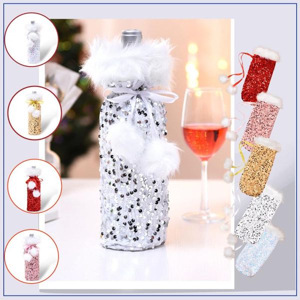 Décorations de Noël Sequin En Peluche Emballage Vin Rouge Habiller Emballage Cadeau Décoration Bonne Année Sac Kerst Decoratie