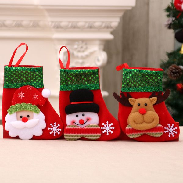 Decoraciones navideñas calcetines de Papá Noel con lentejuelas, bolsa de regalo tridimensional, decoración navideña muchos estilos diferentes 20 21