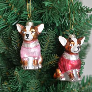 Ensembles de décorations de Noël pour ornement d'arbre de Noël en verre Chiot Animal Décor de l'année Arbre de Noël Pendentif Jouets Décoration d'intérieur Nouveautés Jouets 231207