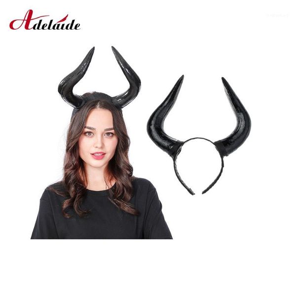 Décorations de Noël Simulation Black Ox Horn Bandeau Devil Horns Cosplay Style Hair Hoop pour Halloween Party Band Accessoires1