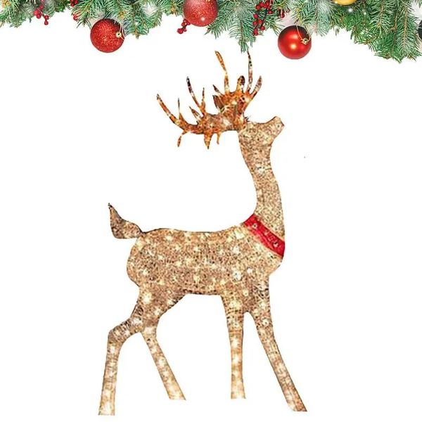 Décorations de Noël Simulation Cerf de Noël Elk de Noël Renne en peluche Décoration de Noël Fée Jardin Miniatures Accessoires avec lumières LED mignon 230927