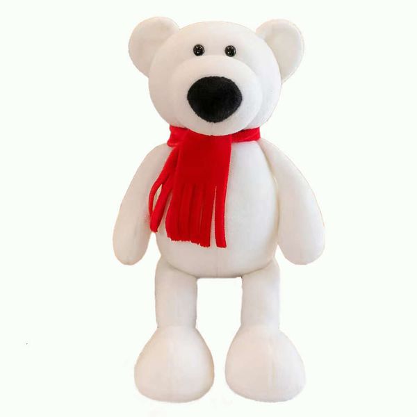 Décorations de Noël Assis Figurine Blanc Polar ours en peluche Poupée douce animale en peluche avec foulard rouge