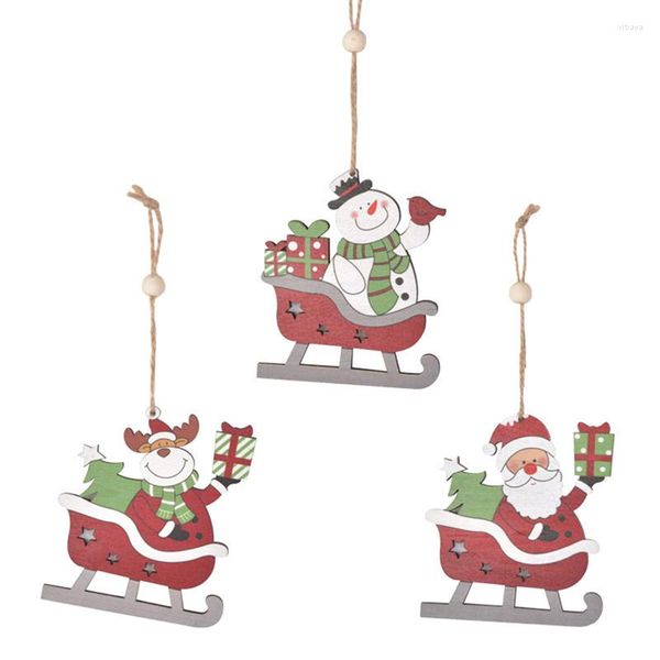 Décorations de Noël en forme de traîneau, bonhomme de neige, renne, pendentifs en bois, ornements d'arbre de fête, cadeaux suspendus