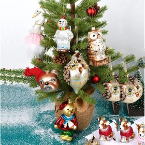 Decoraciones navideñas Animal pequeño Decoración del árbol de Navidad Colgante Colgante Pintura Vidrio Perro Doowl Cisne Gato Osito Feliz Navidad Adorno para el hogar 231129