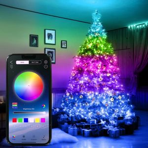 Décorations de Noël Smart RGB Noël Fée Guirlande Lumineuse APP Bluetooth Contrôle Étanche USB Fil De Cuivre Lumières 16 Couleurs Année Décoration 231113