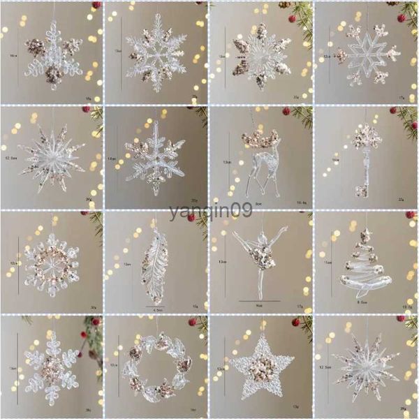 Decoraciones navideñas Copo de nieve Carámbano Adornos colgantes Árbol de Navidad de cristal Decoración transparente Colgante Decoración del árbol del hogar de Navidad Colgante Año nuevo 2024 HKD231024