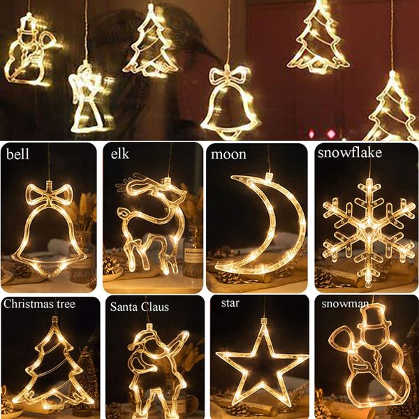 Decoraciones navideñas Copo de nieve Luces LED Ventosa Santa Muñeco de nieve Lámpara de estrella para árbol de Navidad Colgante Ventana de inicio Decoración colgante Luz de vacaciones 220914