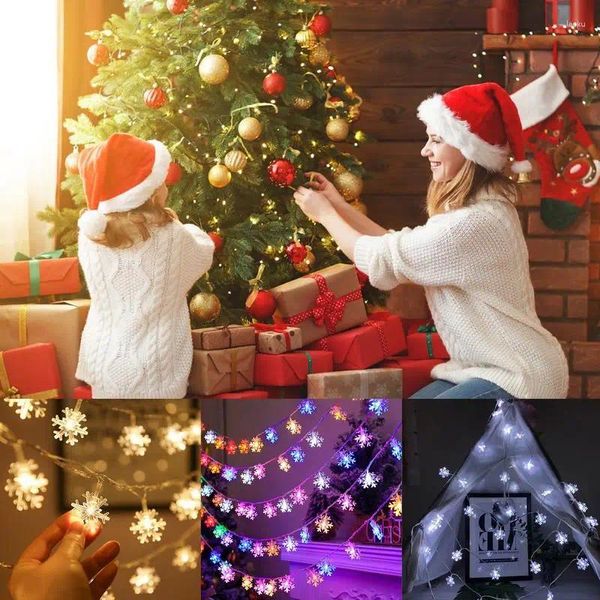 Décorations de Noël Lumières de flocon de neige LED 32 pieds 80LED fée étanche pour chambre à coucher patio salle de jardin fête décor à la maison intérieur