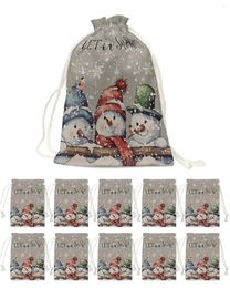 Décorations de Noël Flake de neige Snowman Drawn Candy Bag Sant Panta Gift Drawstring Noël pour les porte-maison