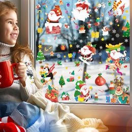 Décorations de Noël Flocon de neige fenêtre s'accroche décalcomanies autocollants de renne du Père Noël pour fenêtres en verre double face statique jour école à la maison hors Ammav