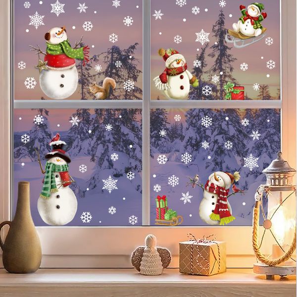 Décorations de Noël Fenêtres de flocon de neige s'accroche autocollants autocollants de fenêtre de bonhomme de neige blanc pour verre PVC statique fête d'hiver vacances Drop Del Amcmv