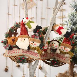 Décorations de noël bonhomme de neige Elk tissu ours arbre rotin suspendu ornement pour porte de maison pendentif cadeaux ornements fournitures de fête