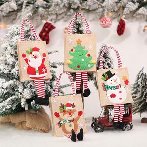 Decoraciones navideñas Muñeco de nieve Anciano Elk Tote Bag Máquina de lino bordada con pie Regalo Decoración de árbol de caramelo 1PCDecoraciones navideñasCh