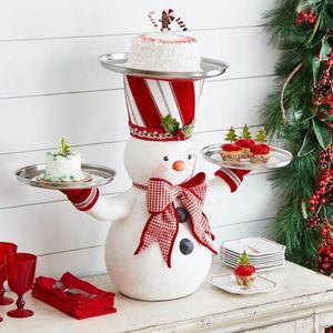 Décorations de Noël Bonhomme de neige Titulaire de friandises Fête Cupcake Dessert Dîner Ornement Serveur Cadeau Noël 220914