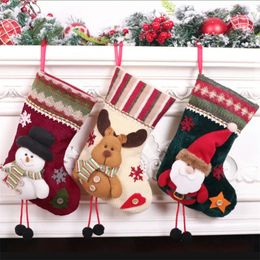 Décorations de Noël Chaussette Enfants Sac de bonbons Cadeau Père Noël Bonhomme de neige Chaussettes Ornement d'arbre de Noël Décoration de bas pour la maison 231122