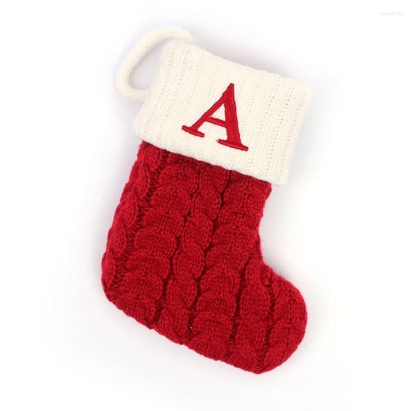 Décorations de Noël Socking Pendentif Alphabet rouge Bas à tricoter Arbre de Noël Ornement suspendu pour la maison Année cadeau 2024 Navidad