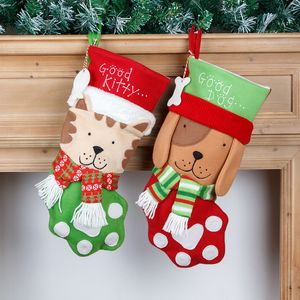 Kerstdecoraties Sokken Cartoon Dog Cat Paw Poot Cute Candy Bag Kinderen Geschenk feest H open haard Kousen Kawaii Hanger 220912