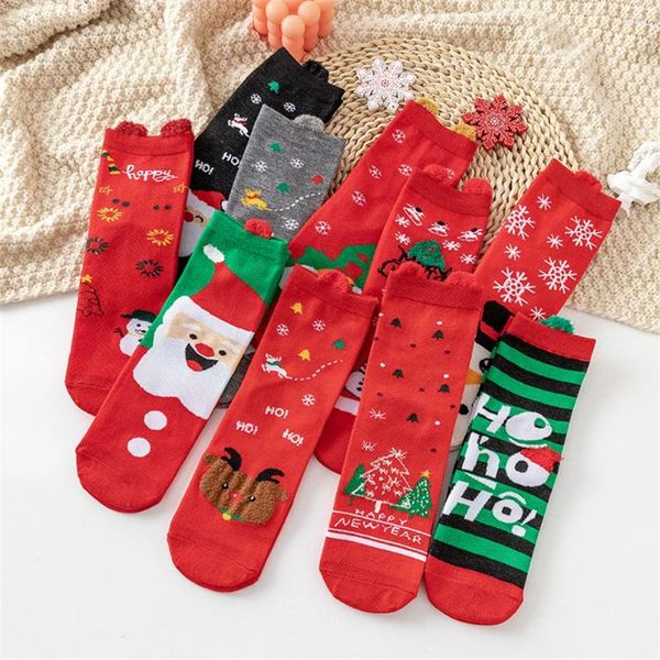 Calcetines con adornos navideños de algodón suave, calcetín abrigado para invierno, bonito muñeco de nieve, alce, Papá Noel, rojo, regalos de Navidad, año natal 2024