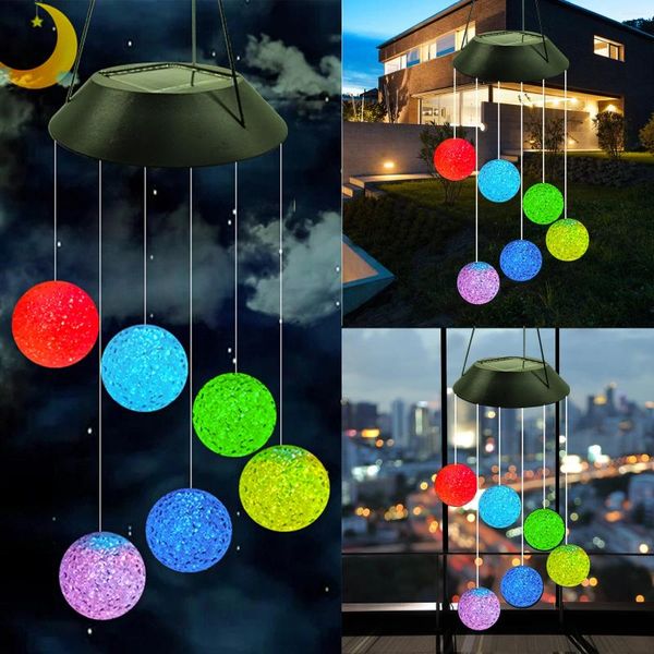 Decoraciones navideñas Cambio de color solar Bola LED Campanas de viento Hogar Jardín Decoración de patio Lámpara de luz para patio Decoración de fiesta al aire libre
