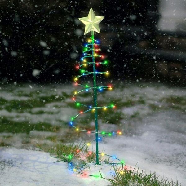 Decoraciones navideñas Metal solar LED Árbol Decoración Luces de cadena Decoración navideña Adorno Regalo ecológico