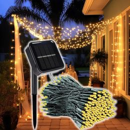 Décorations de Noël Guirlande à énergie solaire Guirlandes lumineuses 100200 LED 8 mode Lampe de jardin extérieure pour décor de fête de mariage 231026
