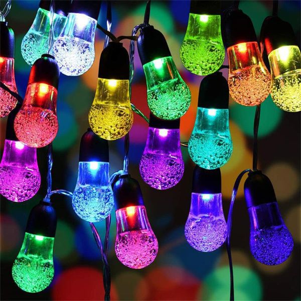 Adornos navideños Cadena de luces con energía solar Exterior Impermeable LED Cambio de color Lámpara RGB Iluminación decorativa para el hogar, 6m, Mixto