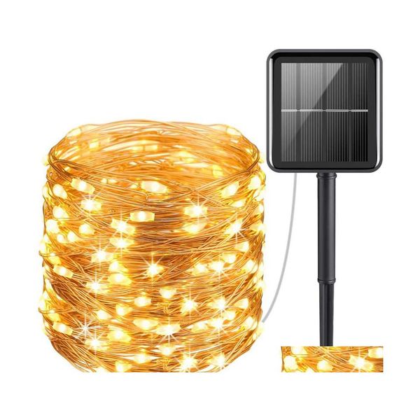 Décorations De Noël Guirlandes Solaires 33 / 66Ft 100 / 200Led Fil De Cuivre 8Modes Fée Waterproofoutdoor Pour Patio Gardengate 185 Dhl8Z