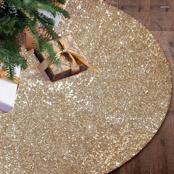 Décorations de Noël jupes d'arbre scintillant jupe tissu tapis rond rond nattes de paillettes en or bel outil