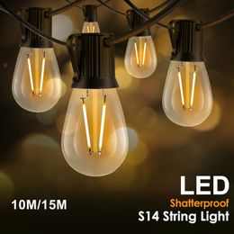 Décorations de Noël Sphoon 50FT S14 LED Garland String Light EU Plug 220V Ampoule en plastique incassable 1W 2W E27 Rétro Décor extérieur Patio Fairy Light 231207