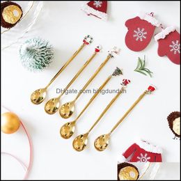 Kerstdecoraties Roestvrije lepel Nieuwjaar 2021 Kersttafel Ornamenten Koffie voor Home Gift PAF12093 Drop Delivery Garden Fe Otjuv