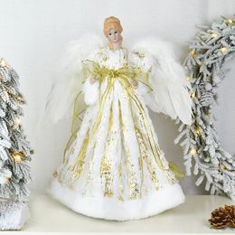 Adornos navideños, estatuilla de pie en la copa del árbol, Ángel en el vestido, decoración de mesa para el hogar, adornos de árbol de oro rosa, adornos 221123