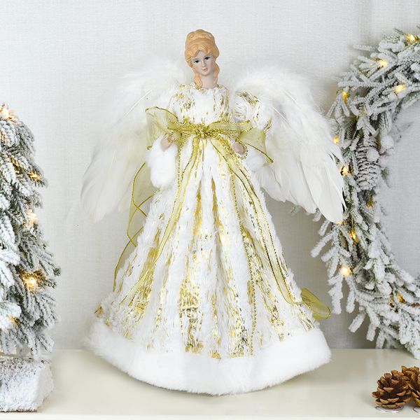 Décorations de Noël Figurine d'arbre debout Ange en robe Décoration de table à la maison Rose Gold Tree Topper ornamentos 221123