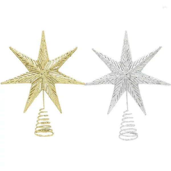 Decoraciones navideñas Estrella Metal Tree Topper Ornamento Diseño hueco Plata para restaurantes Hogar