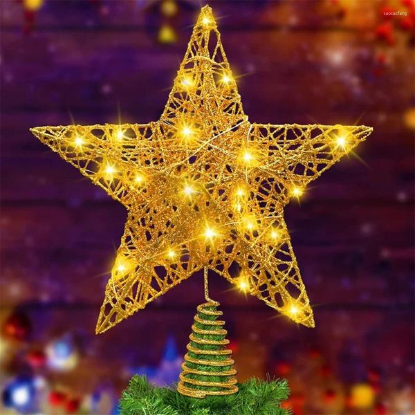 Decoraciones navideñas, adorno de estrella para árbol, 2700 K, 20 luces LED de primavera, Base en forma de resorte para decoración de oficina en casa