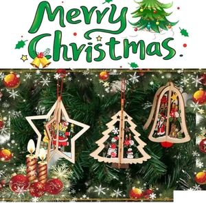Décorations de Noël Stock Pendentif en bois pour décoration d'arbre Artisanat suspendu Ornements en bois pour enfants Livraison directe Jardin de la maison