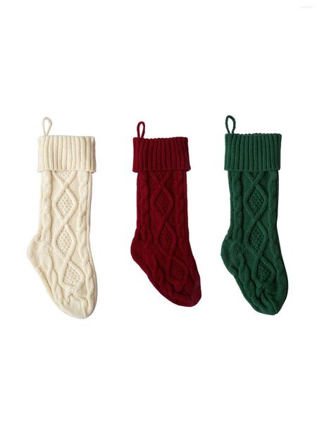 Décorations de Noël Bas Cheminée en tricot de câble classique suspendue pour la décoration d'hiver