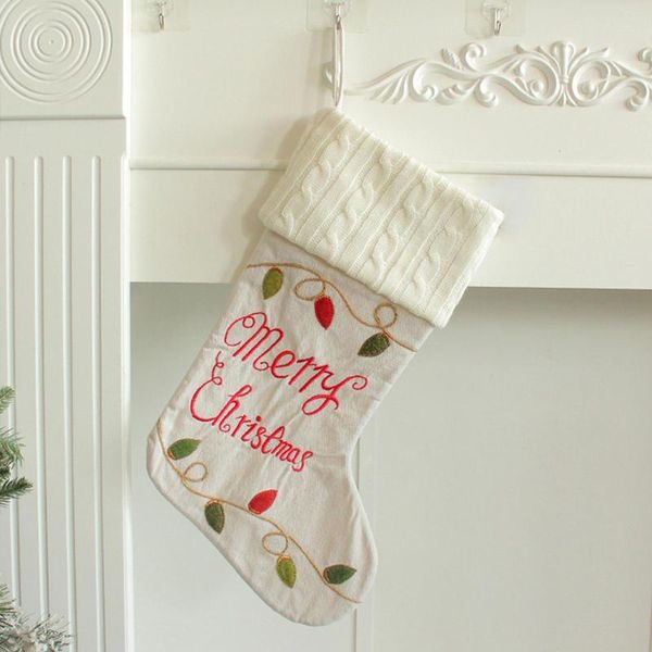 Medias de adornos navideños Vacaciones bordadas lindas con puño de punto para decoración del hogar