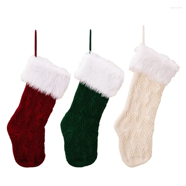 Décorations de Noël, sac cadeau, 17 pouces, grande taille, câble tricoté, pour décoration de fête de vacances de 2024 ans