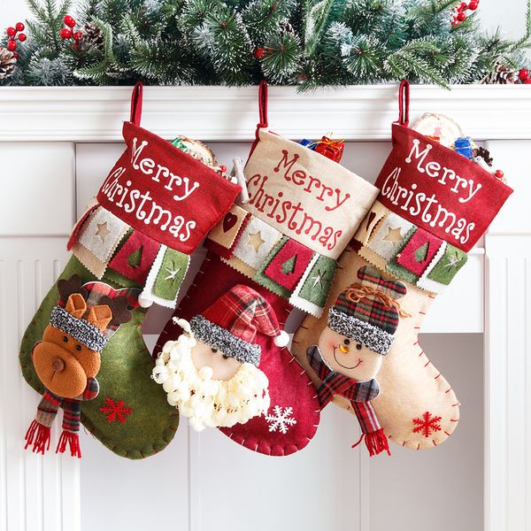 Décorations De Noël Bas Père Noël Bonhomme De Neige Pendentif Ornements Bottes Année Des Enfants Bonbons Sac Cadeau Cheminée Arbre 221130