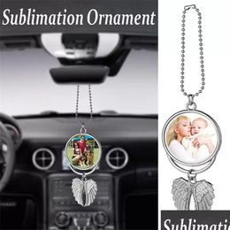 Christmas Decorations Sublimation Big Wings Necklaces Pendants Blanks Car Pendant Angel Wing Rearview Mirror Decoration Hanging Char Dho3V