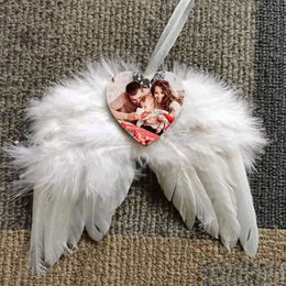 Kerstversiering Sublimatie Lege Veer Engelenvleugels Ornament Opknoping Witte Decoratie Mdf Hangers Voor Boom Ambachten Wing Drop Dhoxg