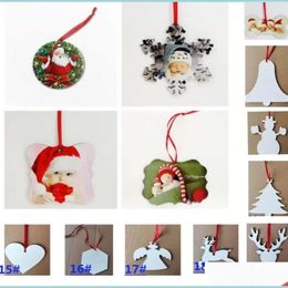 Décorations de Noël Sublimation Blank MDF Rond Carré Ornements De Neige Transfert Impression DIY Consommables Cadeaux De Noël 2023 Nouvelle Drop De Dhjke