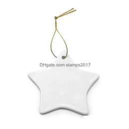 Décorations de Noël Sublimation Blank Party 2022 Pendentif en céramique blanche avec chaîne d'or pour la décoration de la maison Drop Livraison Jardin F Dhuij