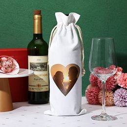 Décorations de Noël Sublimation Sacs de bouteille de vin vierge avec cordons Sac cadeau réutilisable en vrac pour Halloween Noël DIY Mariage RRE14471