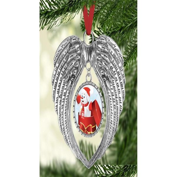 Décorations de Noël Sublimation vide avec une corde rouge transfert d'anciens ailes anges de forme de consommables FWA2315 Homefavor Dhumb