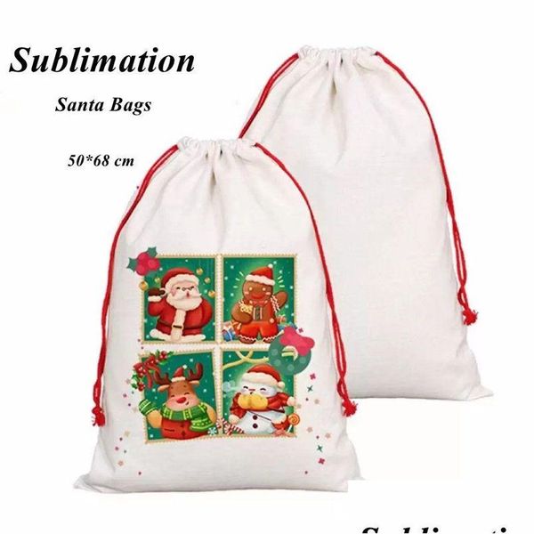 Decoraciones navideñas Sublimación en blanco Sacos de Santa DIY Bolsas de regalo personalizadas Bolsas de regalo Transferencia de calor de bolsillo 0916 Entrega de gota Dhznu